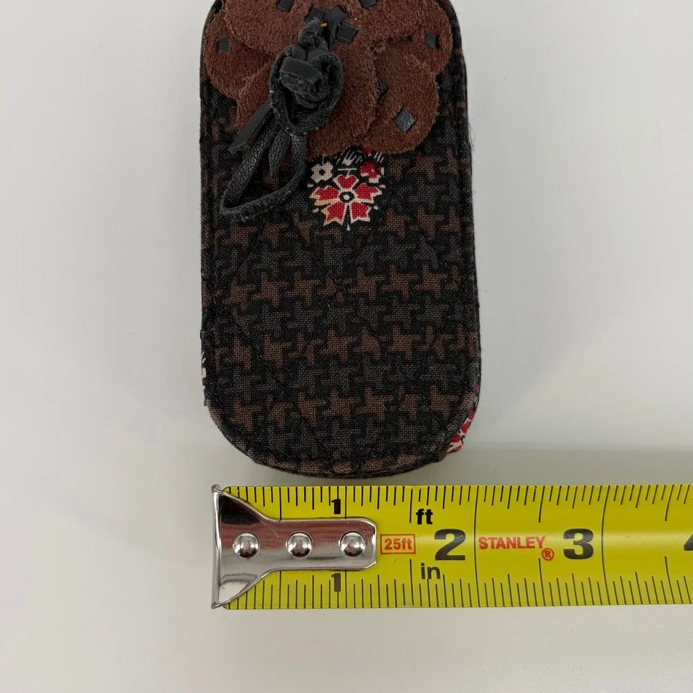 Vtg Vera Bradley Houndstooth Floral Quilted Cell Phone Case with Belt Clip Brown